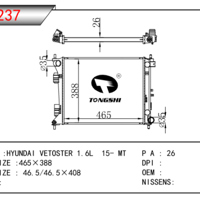 FOR HYUNDAI VETOSTER 1.6L  15- MT RADIATOR 