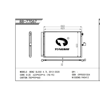 For BENZ SL550 4.7L 2013-2020 Condenser