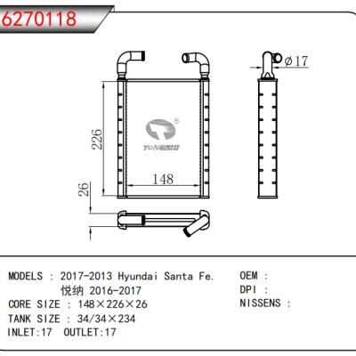 FOR 2017-2013 Hyundai Santa Fe./ Reina 2016-2017 HEATER