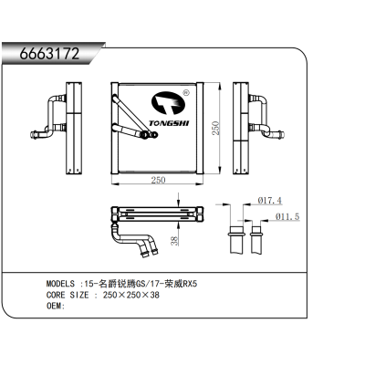 For 15-MG Riteng GS / 17-Roewe RX 5 Evaporator