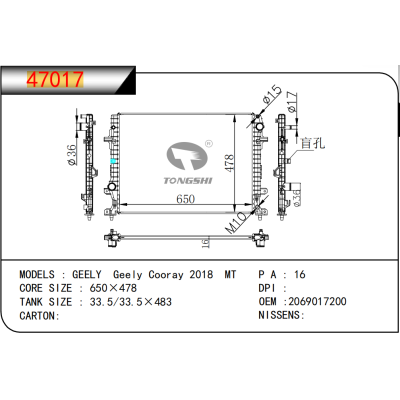 For GEELY Geely Cooray 2018 MT Radiator