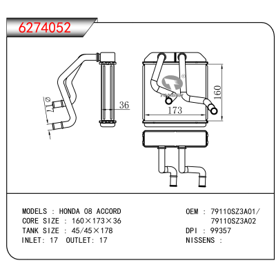 For HONDA 08 ACCORD OEM:79110SZ3A01,79110SZ3A02