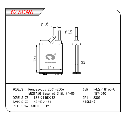 For  Rendezvous 2001-2006 /MUSTANG Base V6 3.8L 94-00 OEM:F4ZZ-18476-A,4874040