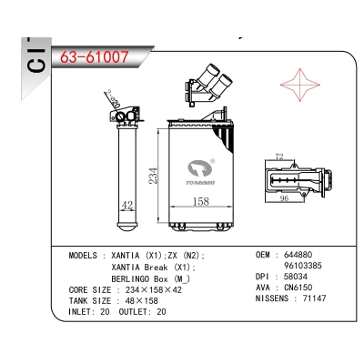 FOR XANTIA (X1);ZX (N2); XANTIA Break (X1); BERLINGO Box (M_) HEATER