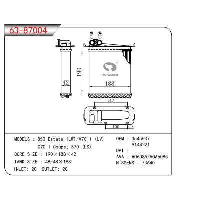 FOR 850 Estate (LW)/V70 I (LV) C70 I Coupe；S70 (LS) HEATER